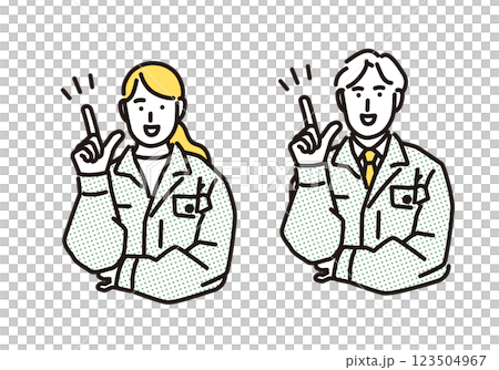 シンプル　イラスト　よいアイディアを思いついた作業服の男女 123504967