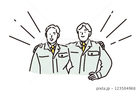 シンプル イラスト 仲間と肩を組む作業服の男性 シンプル イラスト 仲間と肩を組む作業服の男性 123504968