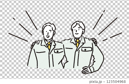 シンプル イラスト 仲間と肩を組む作業服の男性 シンプル イラスト 仲間と肩を組む作業服の男性 123504968