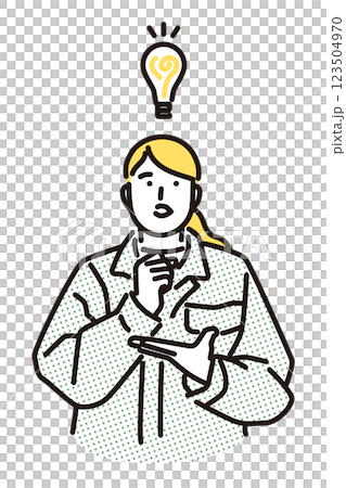 簡單的例子：一位穿著工作服的女士想出了一個好主意 123504970