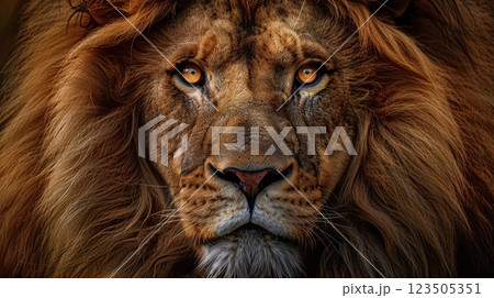 Portrait of a Lion with Intense Golden Eyes 123505351