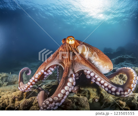 海の中を泳ぐタコのイメージ素材 123505555