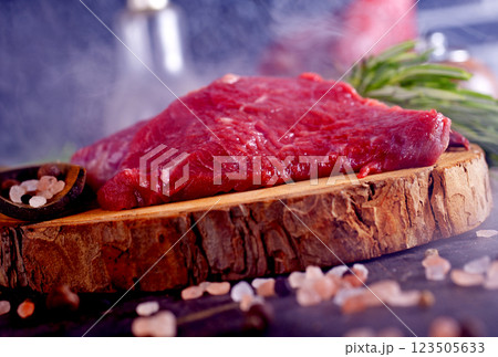 raw meat with spice and fresh herbs raw meat with spice and fresh herbs 123505633