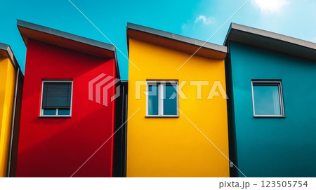 Colorful Modern Buildings Against Clear Sky Colorful Modern Buildings Against Clear Sky 123505754