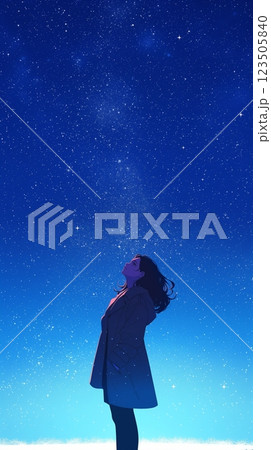 星空と女性のイラスト「AI生成画像」 123505840