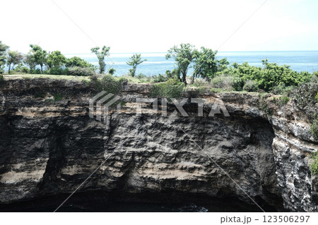 Beautiful landscape view of cave in rocky cliff of mountain and destination travel at Broken Beach Nusa Penida, Bali, Indonesia Beautiful landscape view of cave in rocky cliff of mountain and destination travel at Broken Beach Nusa Penida, Bali, Indonesia 123506297