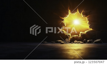 Bright Light Breaking Through a Wall Creating an Atmosphere of Hope 123507047