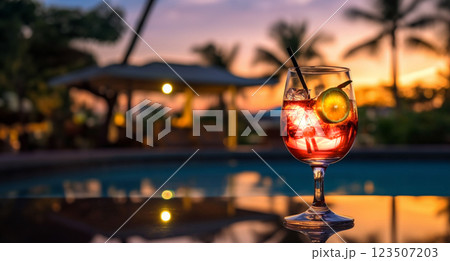 プールサイドの光るカクテルドリンク 123507203