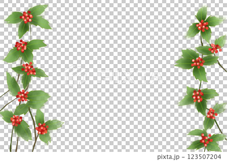 千両（センリョウ）の実と葉のカード1 123507204