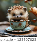 Tiny Hedgehog in a Cup of Tea 123507823