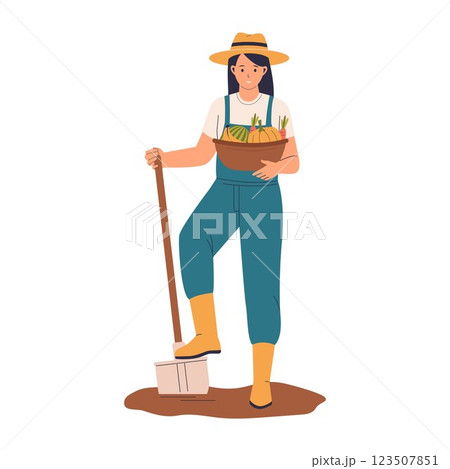 Illustration of Farmer Holding Harvest Basket Illustration of Farmer Holding Harvest Basket 123507851