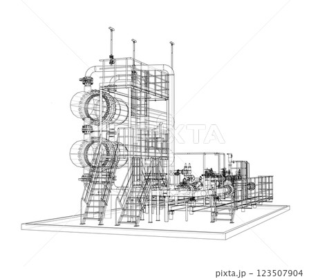 Petroleum heater exchanger. Vector rendering of 3d Petroleum heater exchanger. Vector rendering of 3d 123507904