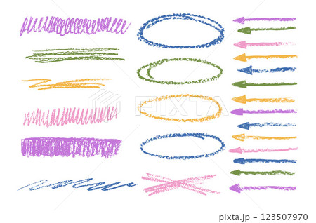 Chalk emphasis figure set. Crayon underline and arrows. Pencil scribble lines elements. Vector hand drawn brush stroke collection illustration on white background. Kids highlights handwritten shape Chalk emphasis figure set. Crayon underline and arrows. Pencil scribble lines elements. Vector hand drawn brush stroke collection illustration on white background. Kids highlights handwritten shape 123507970