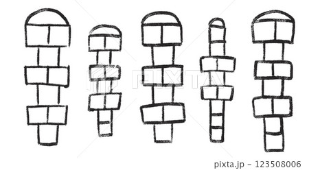 Hopscotch games set isolated on white background. Children playground outdoor entertainment. Vector chalk drawn illustration 123508006