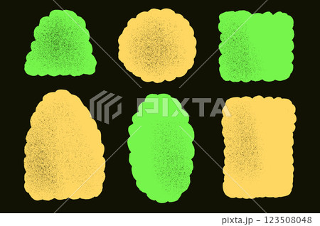 Scallop edges geometric shape set. Text boxes frames pack. Oval, circle and square figures. Vector hand drawn Quotation stickers shapes. Flat geometric textured figures illustration isolated 123508048