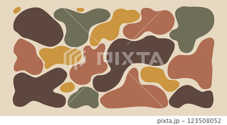 Liquid organic shapes silhouette set. Irregular splodge eco figures. Random abstract fluid. Uneven shape splashes. Wavy blob stains. Curvy flat drops. Vector hand drawn background illustration 123508052