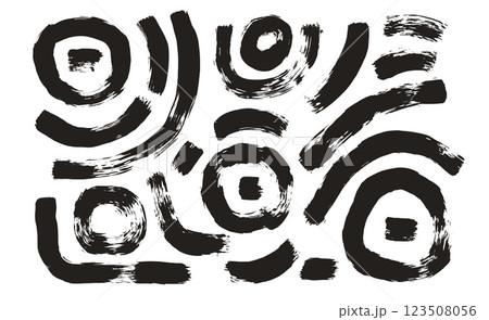 Brush stroke squiggle and circles lines. Vector hand drawn wave round paint shapes composition. Abstract curve calligraphy graphic line silhouette. Doodle paintbrush wavy grunge simple illustration 123508056