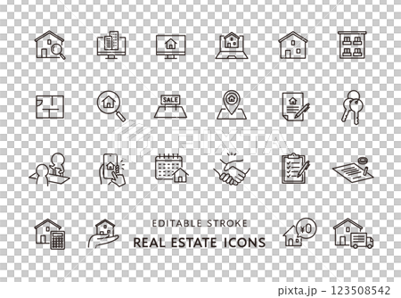 房地產和房間搜尋圖示集(單色) 房地產和房間搜尋圖示集(單色) 123508542