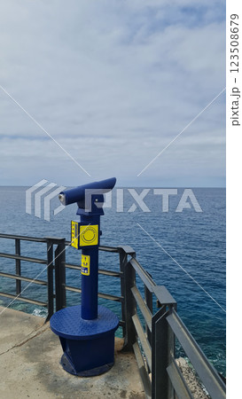 Blue viewing binoculars on the bridge 123508679