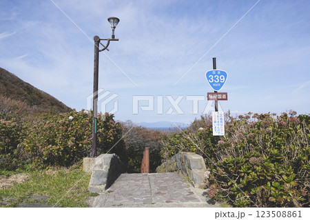 日本国内唯一階段国道339号線の標識と階段 日本国内唯一階段国道339号線の標識と階段 123508861