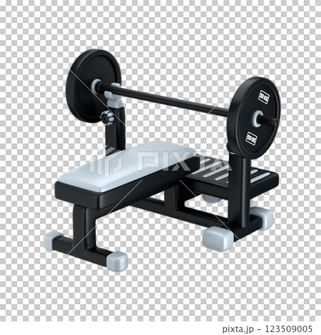 Stylized bench press rack with barbell on it isolated over white background, 3d render  123509005