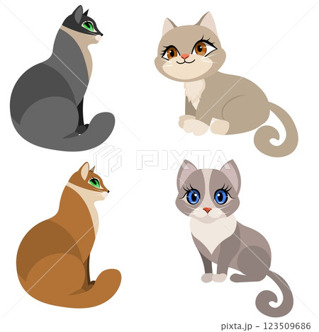 Cute animals. Vector cats. Cute cats. Vector animals collection. Children flat vector illustrations. Cute animals. Vector cats. Cute cats. Vector animals collection. Children flat vector illustrations. 123509686