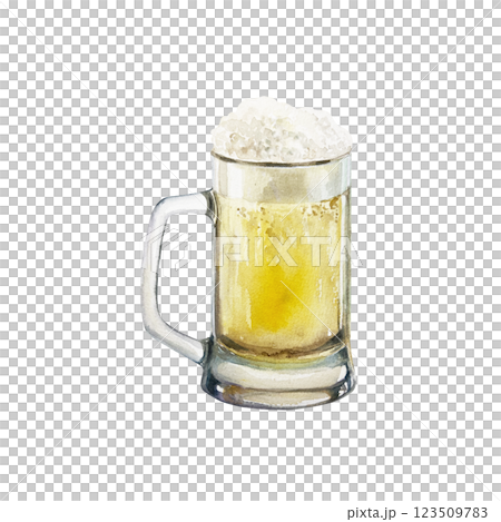 Beer with foam in a glass goblet. Hand drawn watercolor illustration isolated on white. For St. Patricks day cards, menu design, invitations, labels, banners, posters. Beer with foam in a glass goblet. Hand drawn watercolor illustration isolated on white. For St. Patricks day cards, menu design, invitations, labels, banners, posters. 123509783