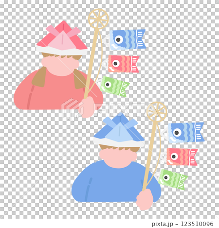 こどもの日　こいのぼり　女の子　男の子　イラストセット 123510096