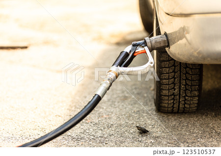 car at gas station being filled with fuel car at gas station being filled with fuel 123510537