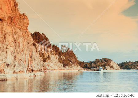 Norway sea, cliffs during sunny weather. 123510540