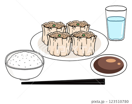 シュウマイ定食のイラスト シュウマイ定食のイラスト 123510780