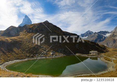 Small glacial lake near Matterhorn mount Zermatt Switzerland alps 123510818