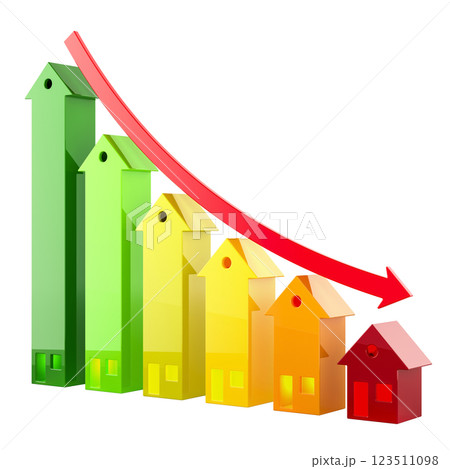 House fall in prices, concept. 3D rendering 123511098