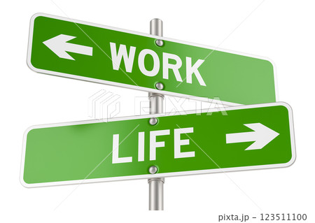 Life or Work. Opposite traffic sign, 3D rendering 123511100