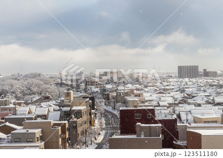 雪の積もった街【富山県高岡市中川町付近】 雪の積もった街【富山県高岡市中川町付近】 123511180
