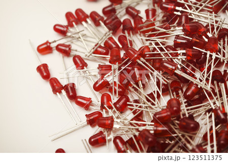 Red LED bulbs on a white background. The radio element is an LED lamp. Red LED bulbs on a white background. The radio element is an LED lamp. 123511375