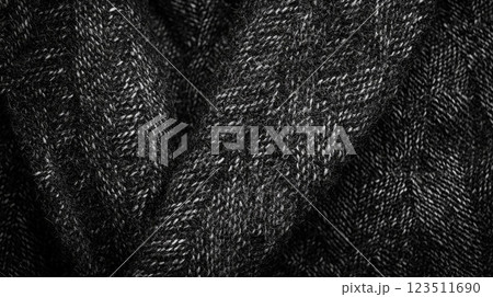 Macro Shot of Black and White Wool Herringbone 123511690