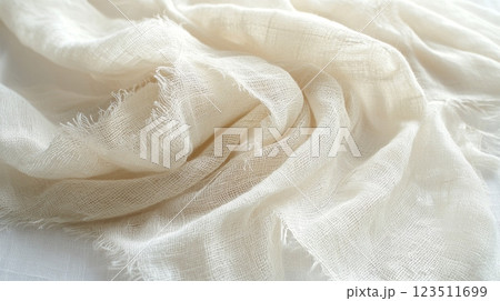 Soft Cream Gauze Fabric with Delicate Folds 123511699