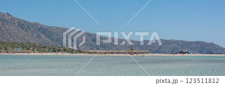 Seascape. The beach on the seafront in a mountainous area 123511812