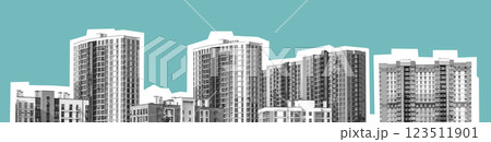 Architecture panorama featuring modern high-rise residential buildings in an urban metropolis. Multi 123511901