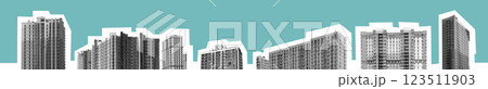 Architecture panorama featuring modern high-rise residential buildings in an urban metropolis. Multi Architecture panorama featuring modern high-rise residential buildings in an urban metropolis. Multi 123511903
