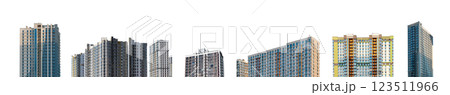 Modern multistorey apartment buildings set in a metropolitan city. Tall, concrete condominium, 123511966