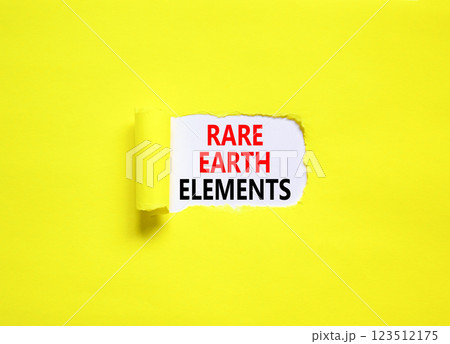 Rare earth elements symbol. Concept words Rare earth elements on beautiful white paper. Beautiful yellow paper background. Business and rare earth elements concept. Copy space. 123512175