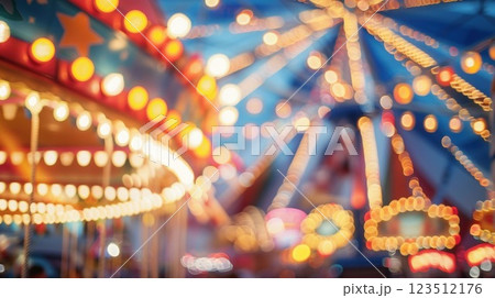 A hazy carnival tent with flashing signs and bustling crowds 123512176