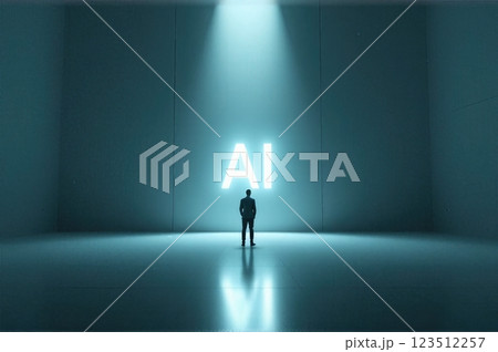Human Reflection in the Shadow of Artificial Intelligence A Futuristic Conceptual Scene 123512257