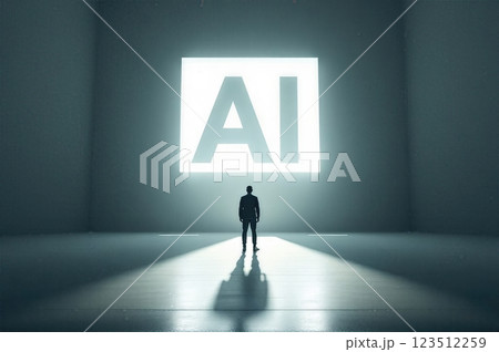 Human Reflection in the Shadow of Artificial Intelligence A Futuristic Conceptual Scene 123512259