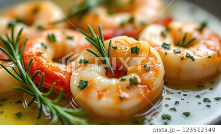 Mediterranean-Style Herb-Infused Garlic Butter Shrimp with Fresh Rosemary and Fine Herbs in a Savory Pan Sauce Mediterranean-Style Herb-Infused Garlic Butter Shrimp with Fresh Rosemary and Fine Herbs in a Savory Pan Sauce 123512349
