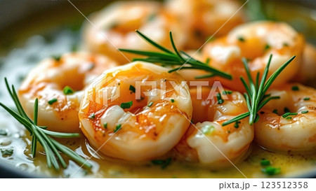 Mediterranean-Style Herb-Infused Garlic Butter Shrimp with Fresh Rosemary and Fine Herbs in a Savory Pan Sauce Mediterranean-Style Herb-Infused Garlic Butter Shrimp with Fresh Rosemary and Fine Herbs in a Savory Pan Sauce 123512358