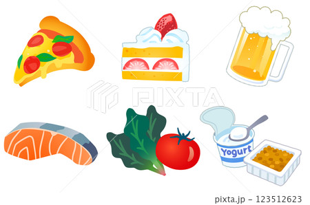 体に悪い食べ物と良い食べ物のベクターイラストセット 123512623