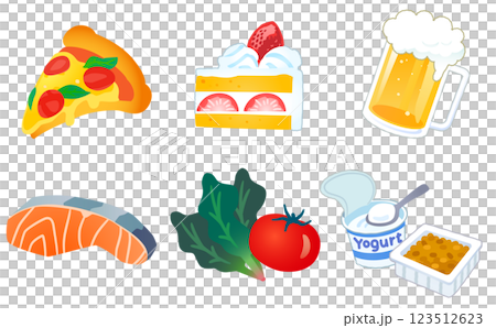 体に悪い食べ物と良い食べ物のベクターイラストセット 123512623